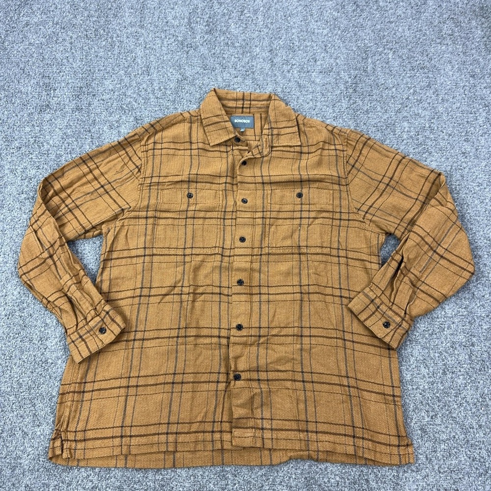 Bonobos Shirt Mens XL Brown Plaid Cotton Twill Long Sleeve Button Front Casual